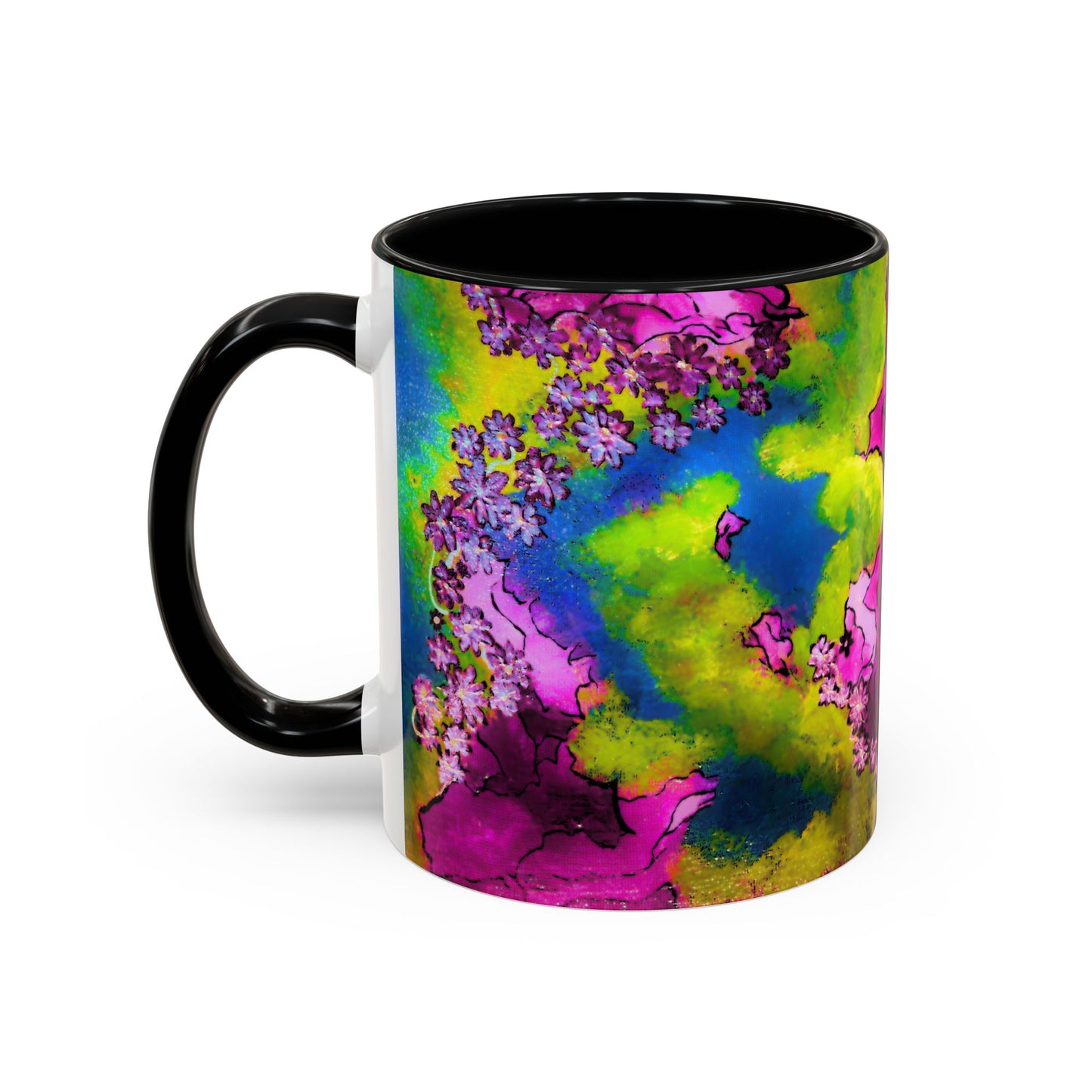 Vibrant Abstract Inkblot Accent Coffee Mug – Psychedelic Floral Color Splash (11/15oz)