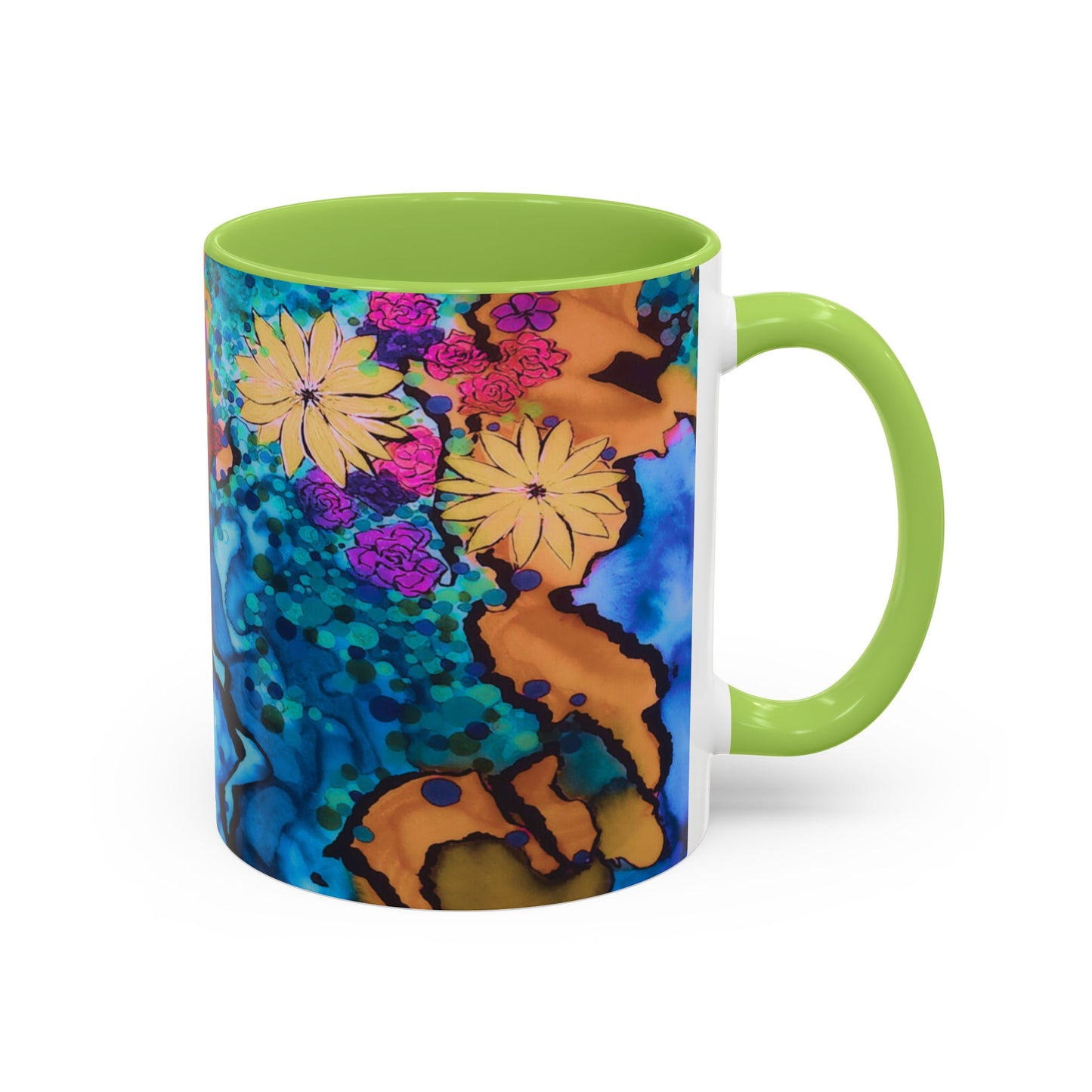Vibrant Floral Watercolor Accent Coffee Mug