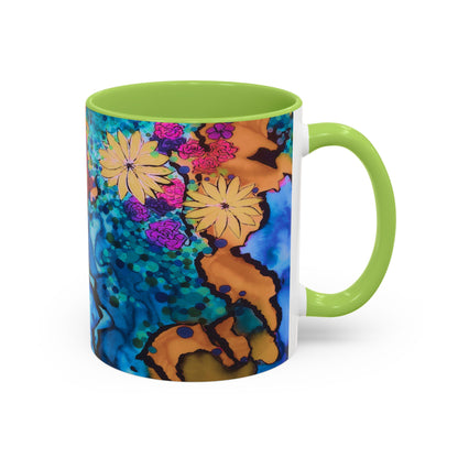 Vibrant Floral Watercolor Accent Coffee Mug