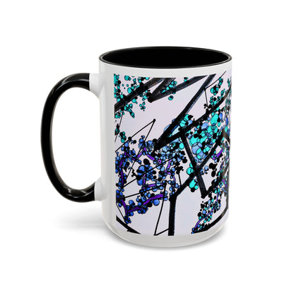 Blue Botanical Accent Coffee Mug — Teal Floral Abstract 11/15oz