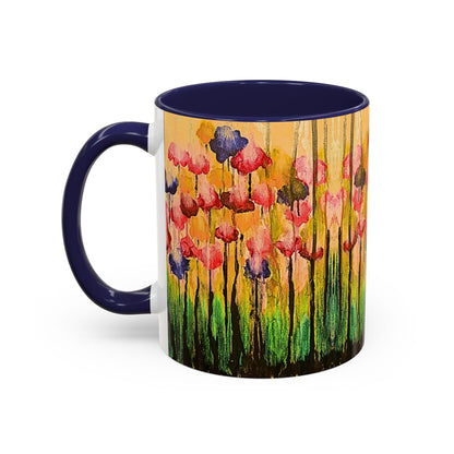 Floral Watercolor Accent Coffee Mug — Colorful Spring Poppy Art (11/15 oz)