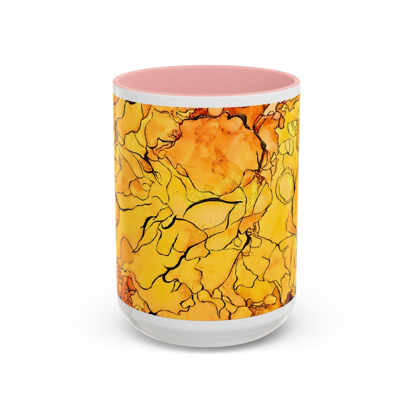 Yellow Floral Accent Coffee Mug – Bright Watercolor Peony Design (11/15oz)
