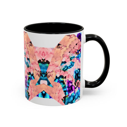 Abstract Gemstone Accent Coffee Mug — Pink & Teal Marble Art