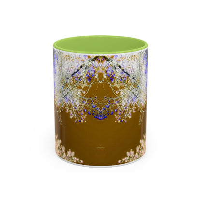 Floral Accent Coffee Mug — Botanical Blue & Pink Print on Brown (11/15oz)