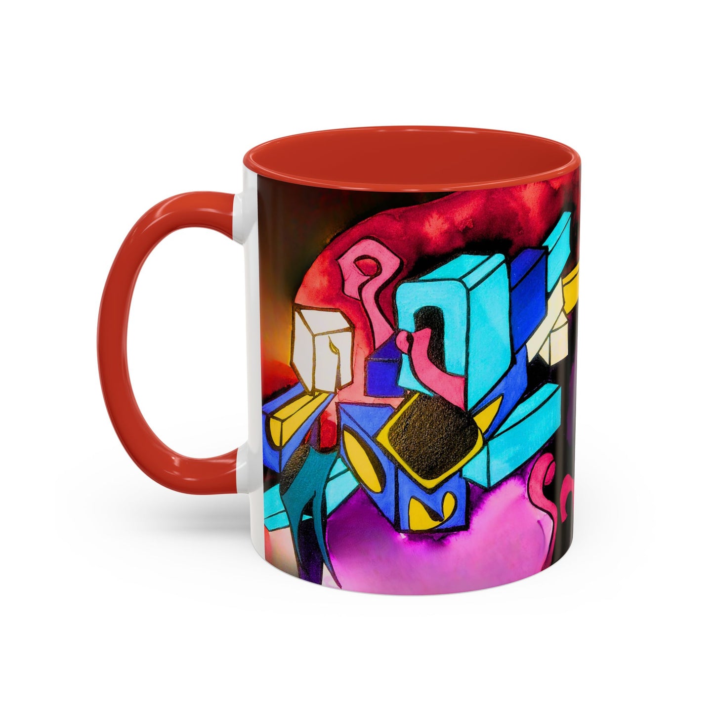Abstract Neon Art Coffee Mug — Colorful Geometric Accent Mug