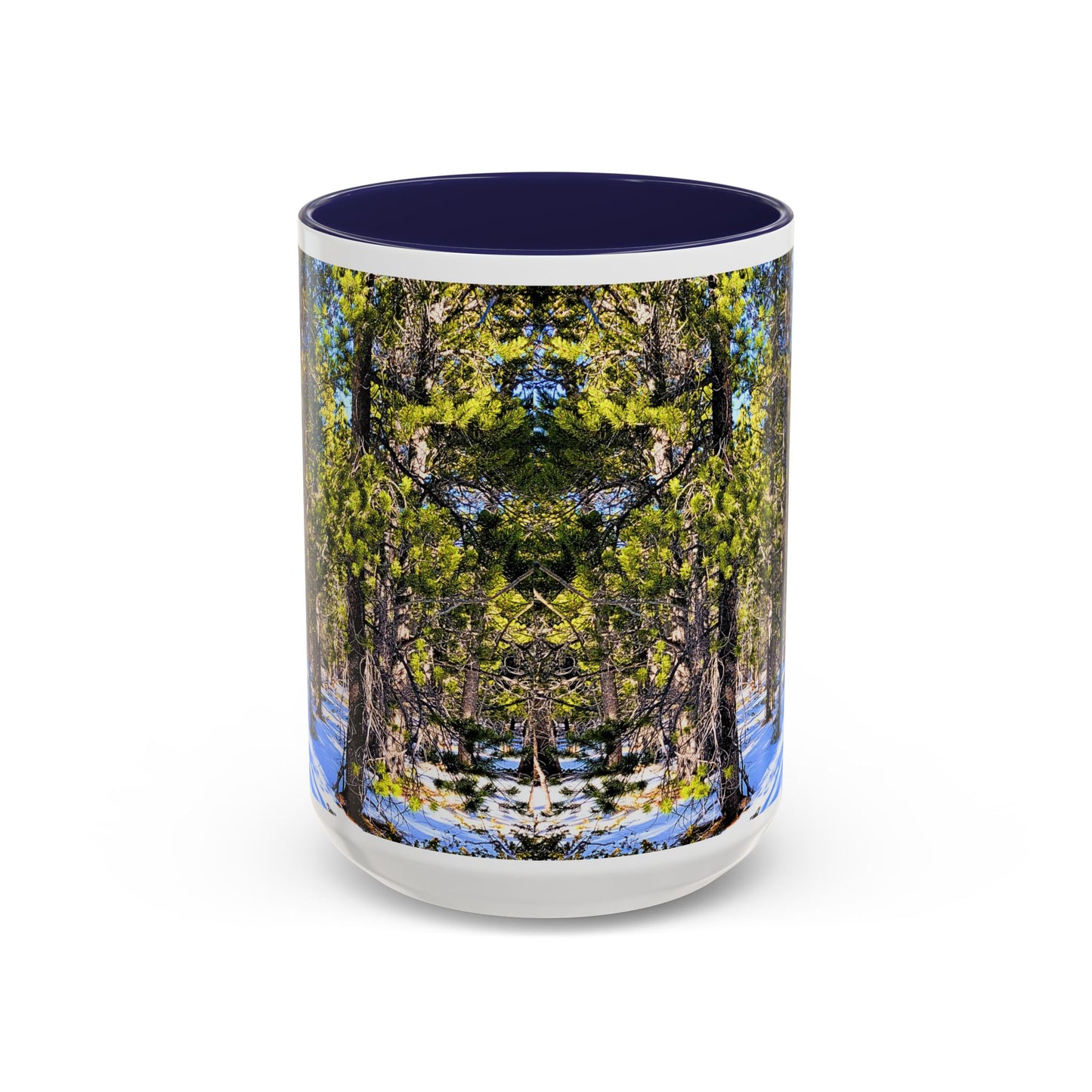 Pine Forest Snow Accent Coffee Mug – Scenic Nature Photography 11/15oz