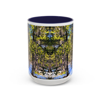Pine Forest Snow Accent Coffee Mug – Scenic Nature Photography 11/15oz