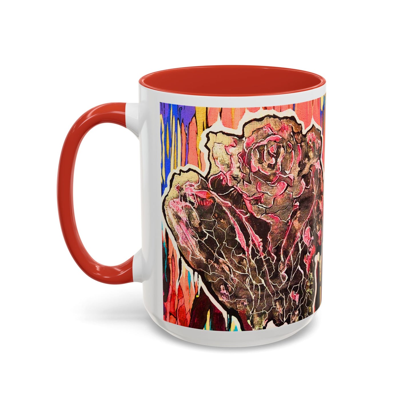 Abstract Floral Accent Coffee Mug — Vibrant Rose Art Ceramic Mug (11/15 oz)