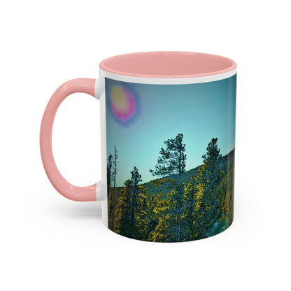 Scenic Pine Forest Accent Coffee Mug — Sunrise Landscape 11/15oz