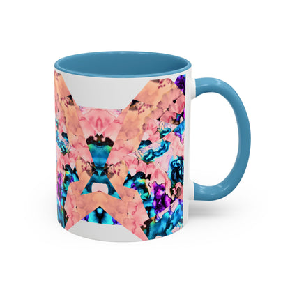 Abstract Gemstone Accent Coffee Mug — Pink & Teal Marble Art