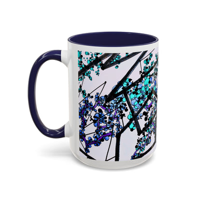 Blue Botanical Accent Coffee Mug — Teal Floral Abstract 11/15oz
