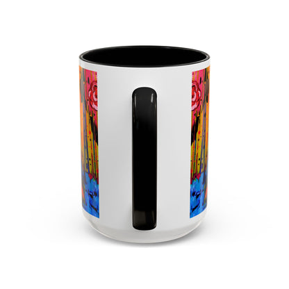Vibrant Drip Floral Accent Coffee Mug — Colorful Abstract Roses (11/15 oz)