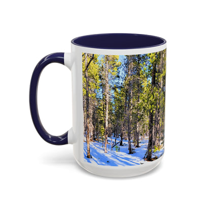 Pine Forest Snow Accent Coffee Mug – Scenic Nature Photography 11/15oz