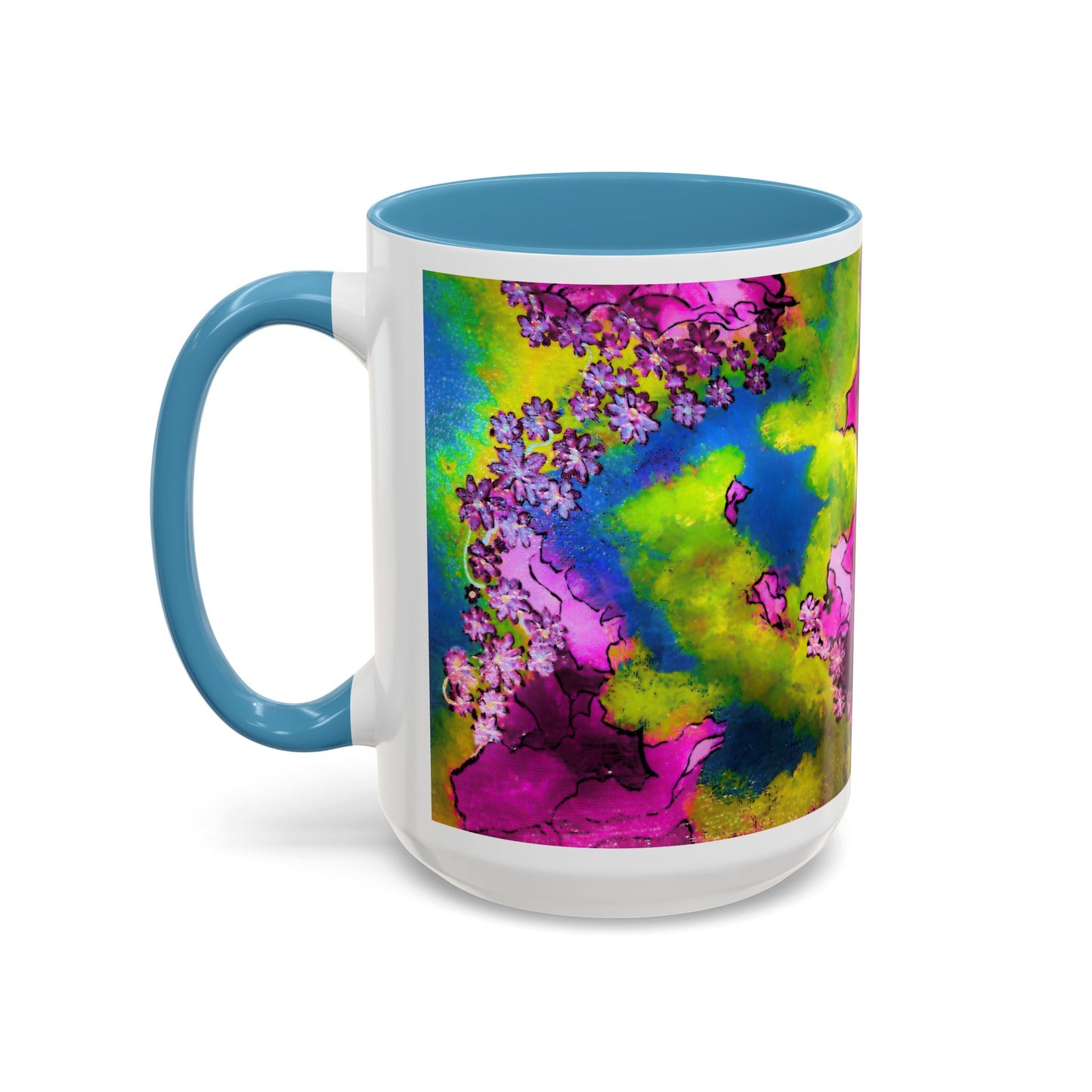 Vibrant Abstract Inkblot Accent Coffee Mug – Psychedelic Floral Color Splash (11/15oz)