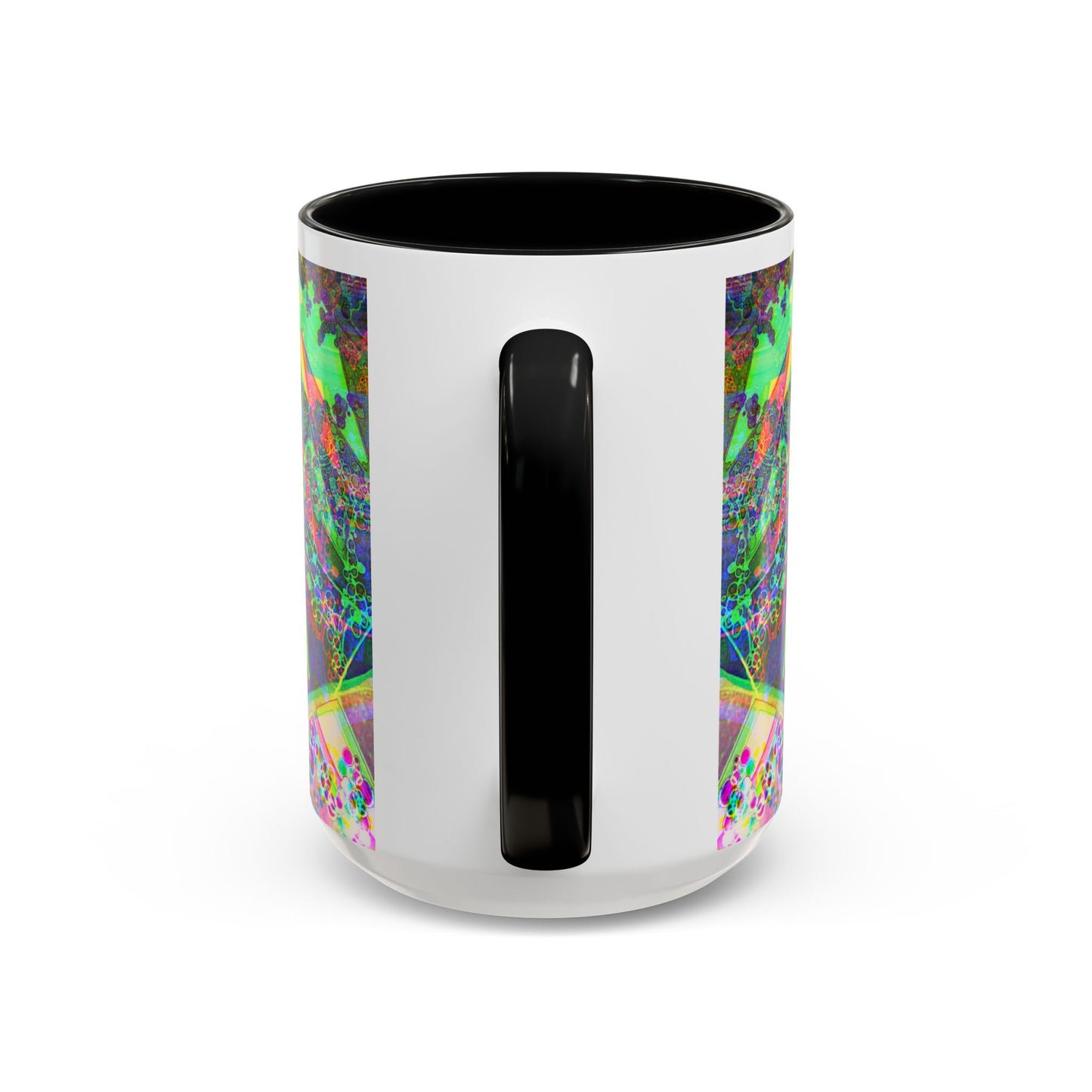 Psychedelic Geometric Accent Coffee Mug — Vibrant Neon Art Design (11/15oz)