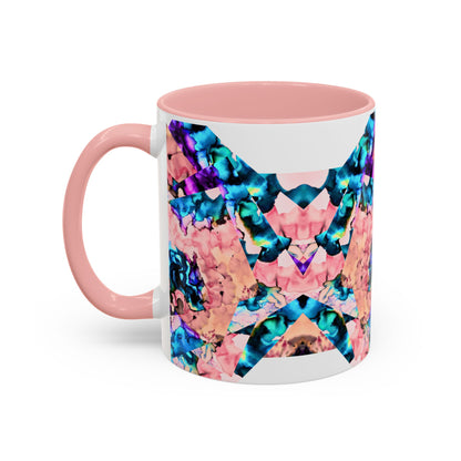 Abstract Gemstone Accent Coffee Mug — Pink & Teal Marble Art