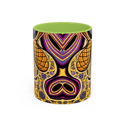 Psychedelic Seashells Accent Coffee Mug — Vibrant Purple & Gold Ocean Pattern (11/15oz)