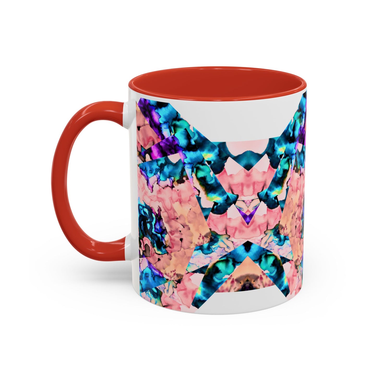 Abstract Gemstone Accent Coffee Mug — Pink & Teal Marble Art