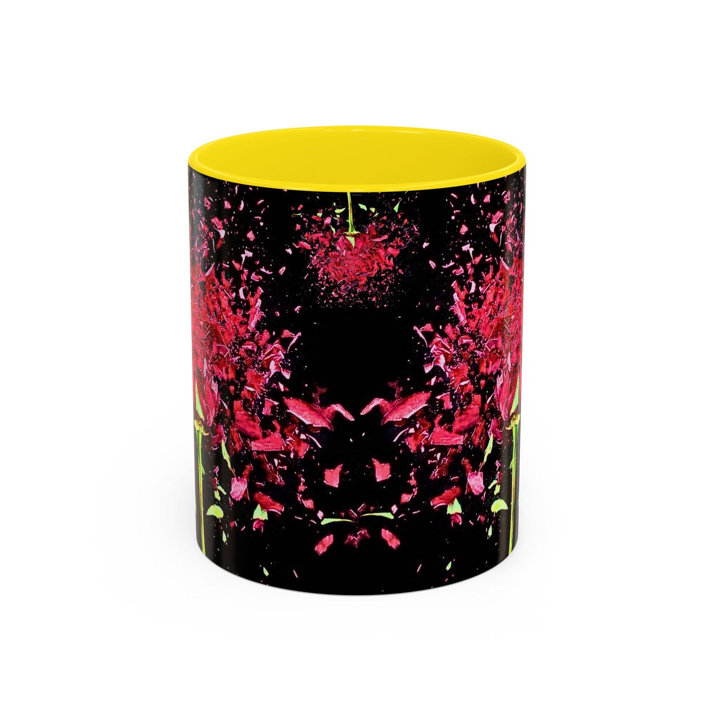 Black Floral Splash Coffee Mug — Red Rose Explosion Accent Mug (11/15oz)