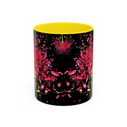 Black Floral Splash Coffee Mug — Red Rose Explosion Accent Mug (11/15oz)