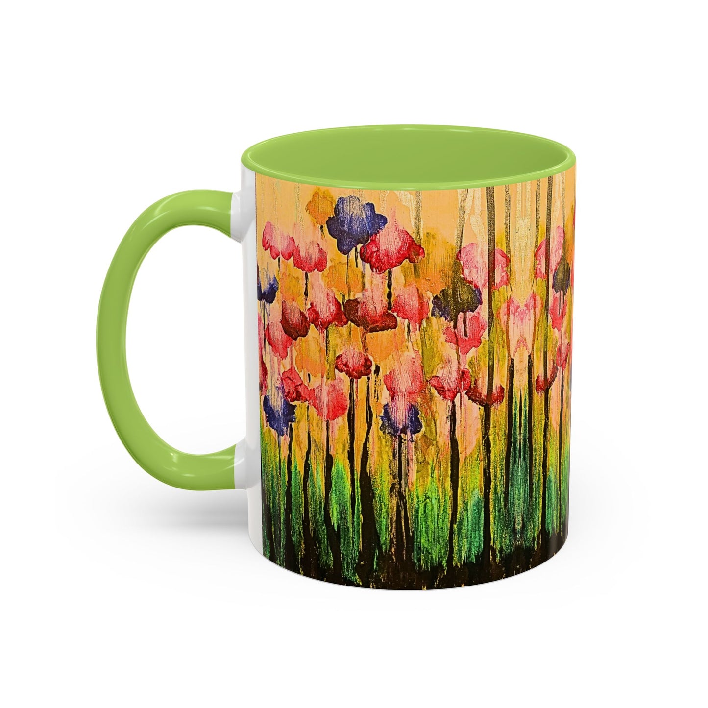 Floral Watercolor Accent Coffee Mug — Colorful Spring Poppy Art (11/15 oz)