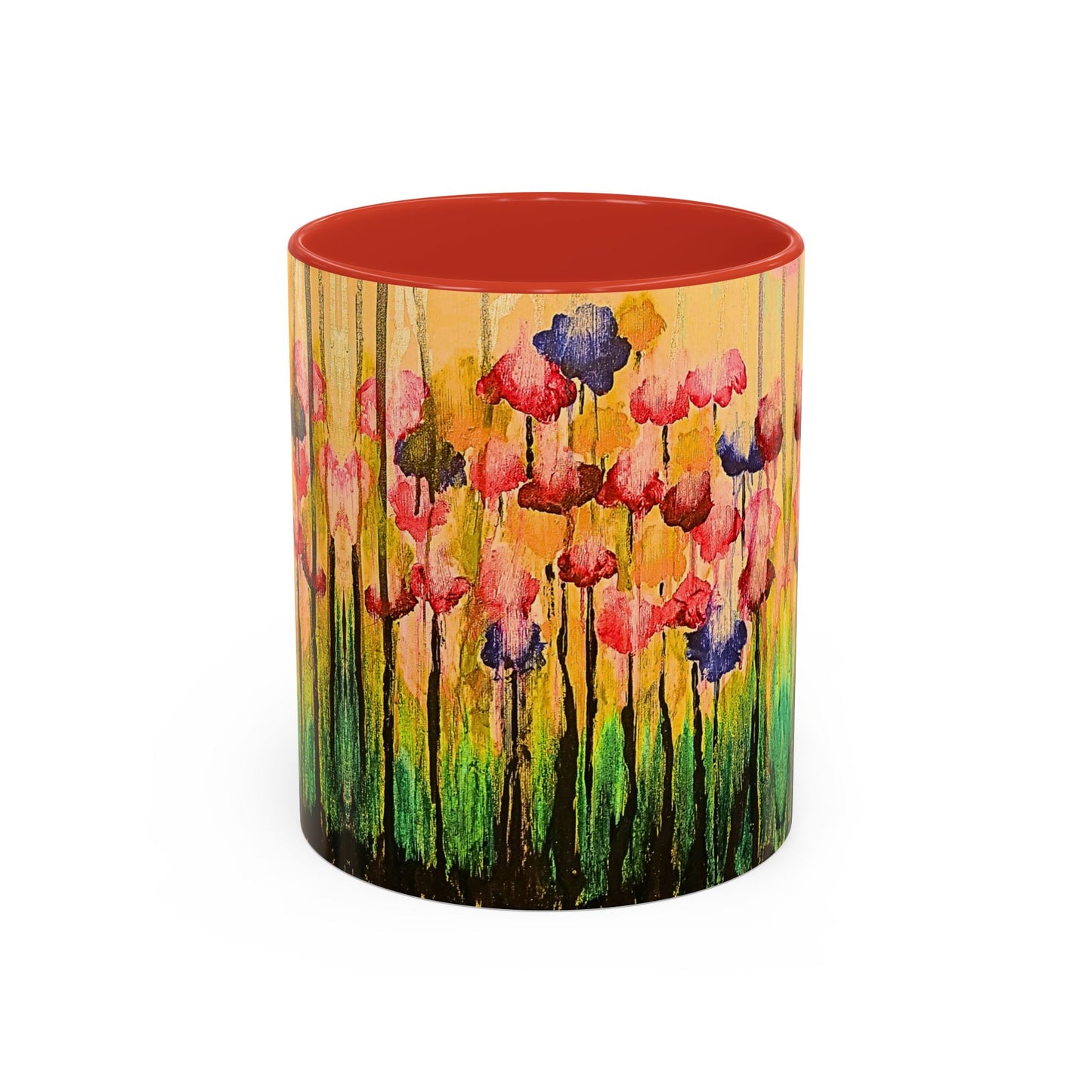 Floral Watercolor Accent Coffee Mug — Colorful Spring Poppy Art (11/15 oz)