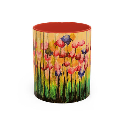 Floral Watercolor Accent Coffee Mug — Colorful Spring Poppy Art (11/15 oz)