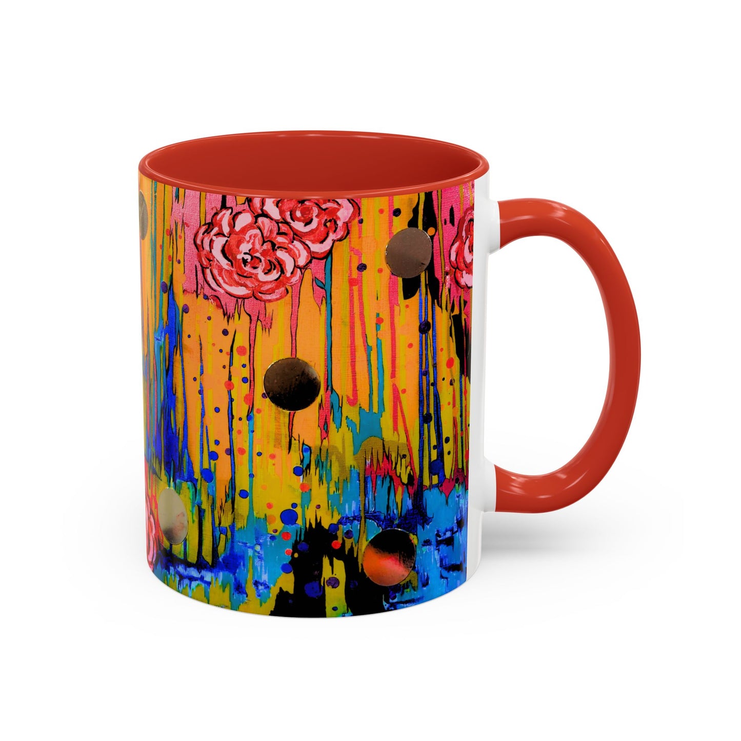Vibrant Drip Floral Accent Coffee Mug — Colorful Abstract Roses (11/15 oz)