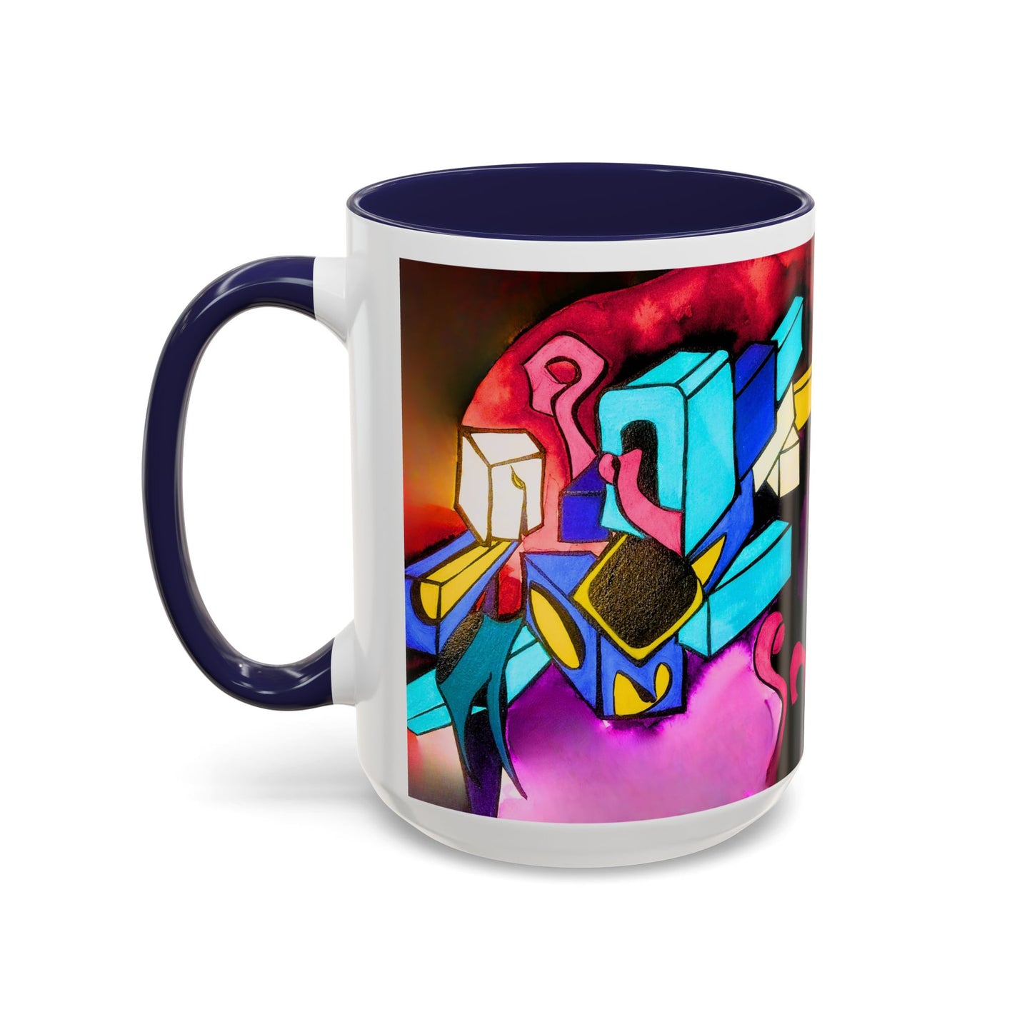 Abstract Neon Art Coffee Mug — Colorful Geometric Accent Mug