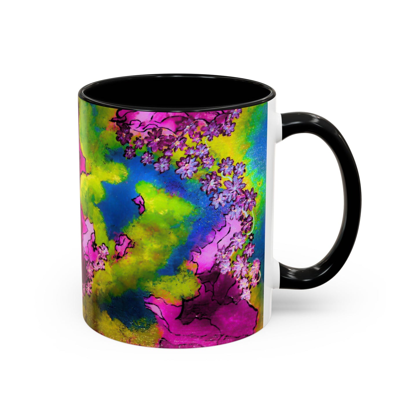Vibrant Abstract Inkblot Accent Coffee Mug – Psychedelic Floral Color Splash (11/15oz)