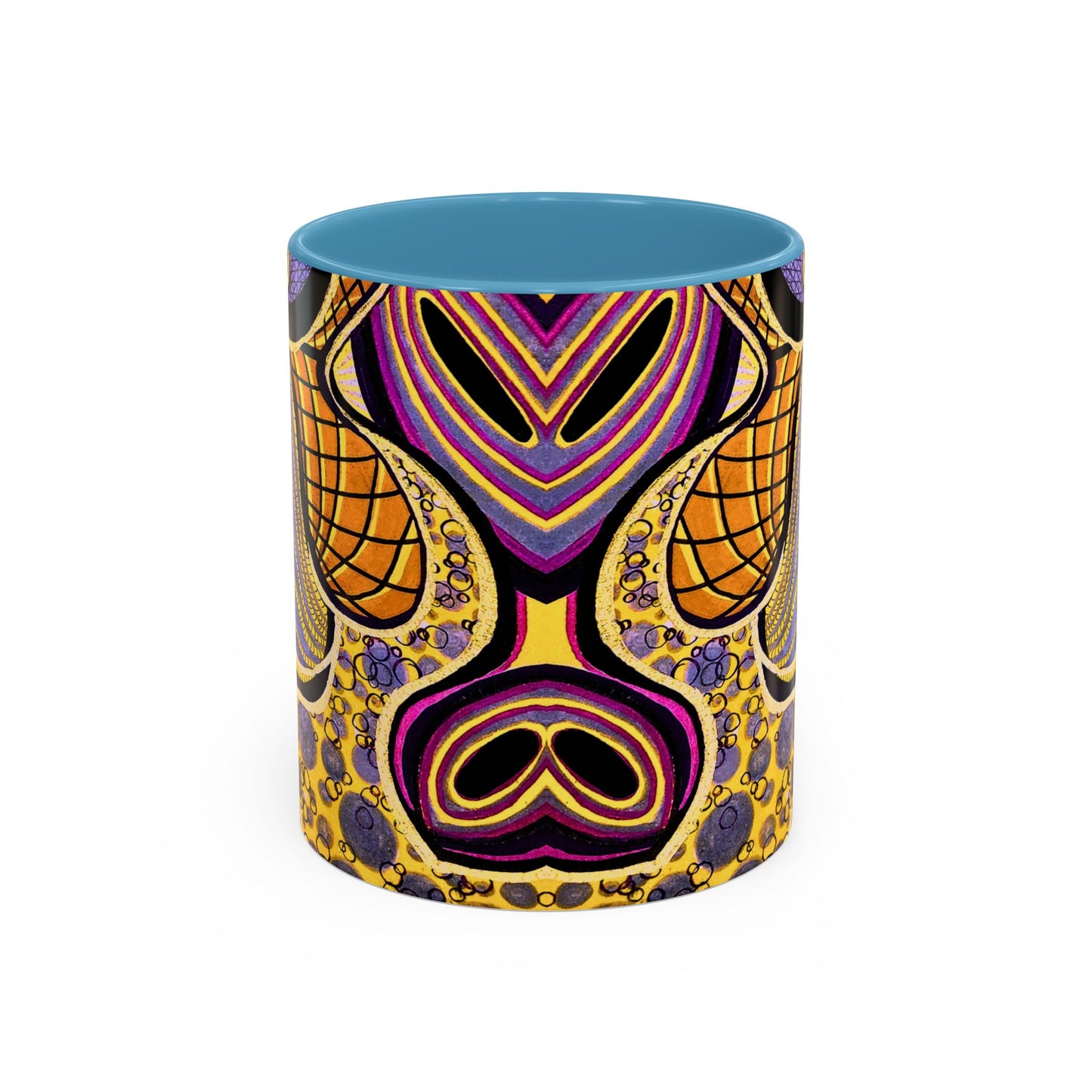 Psychedelic Seashells Accent Coffee Mug — Vibrant Purple & Gold Ocean Pattern (11/15oz)
