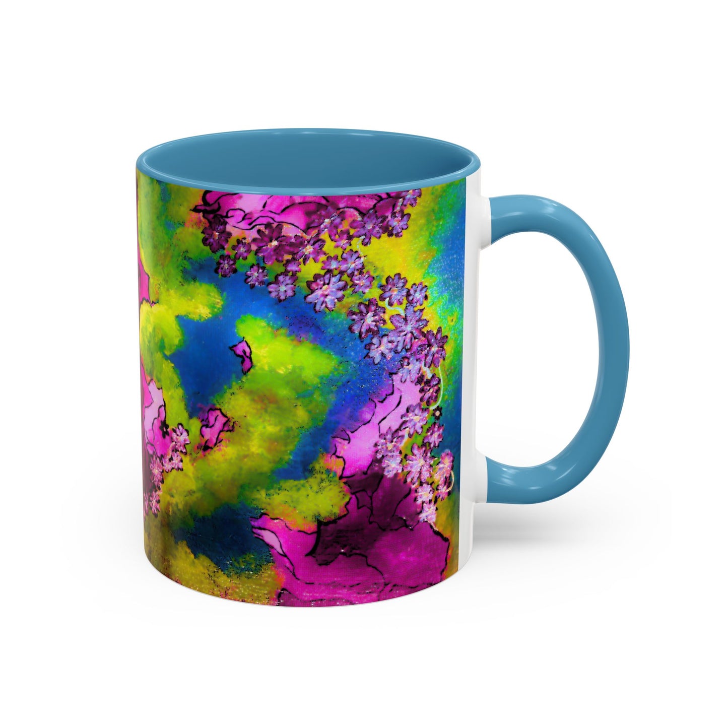 Vibrant Abstract Inkblot Accent Coffee Mug – Psychedelic Floral Color Splash (11/15oz)