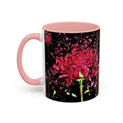 Black Floral Splash Coffee Mug — Red Rose Explosion Accent Mug (11/15oz)