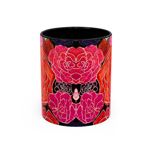 Floral Rose Accent Coffee Mug – Bold Red & Pink Botanical Design (11/15oz)