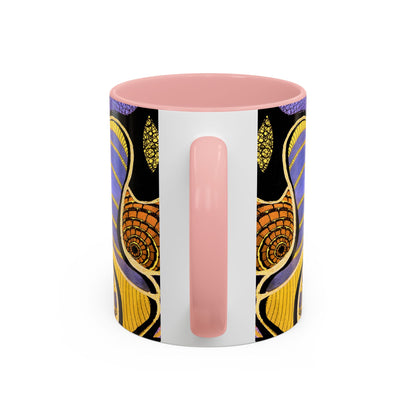 Psychedelic Seashells Accent Coffee Mug — Vibrant Purple & Gold Ocean Pattern (11/15oz)