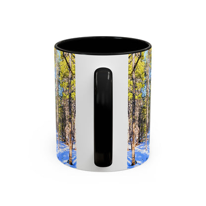 Pine Forest Snow Accent Coffee Mug – Scenic Nature Photography 11/15oz