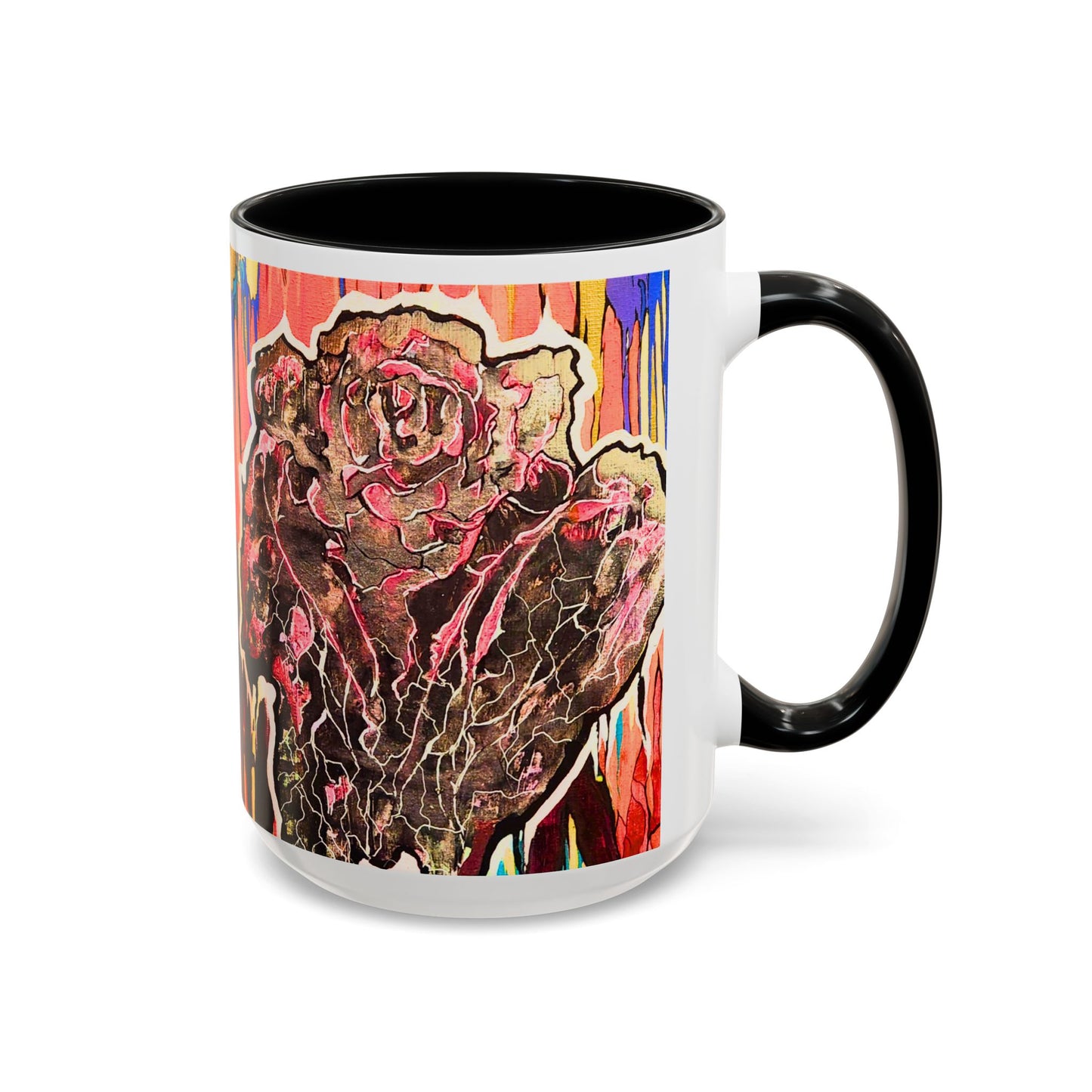 Abstract Floral Accent Coffee Mug — Vibrant Rose Art Ceramic Mug (11/15 oz)