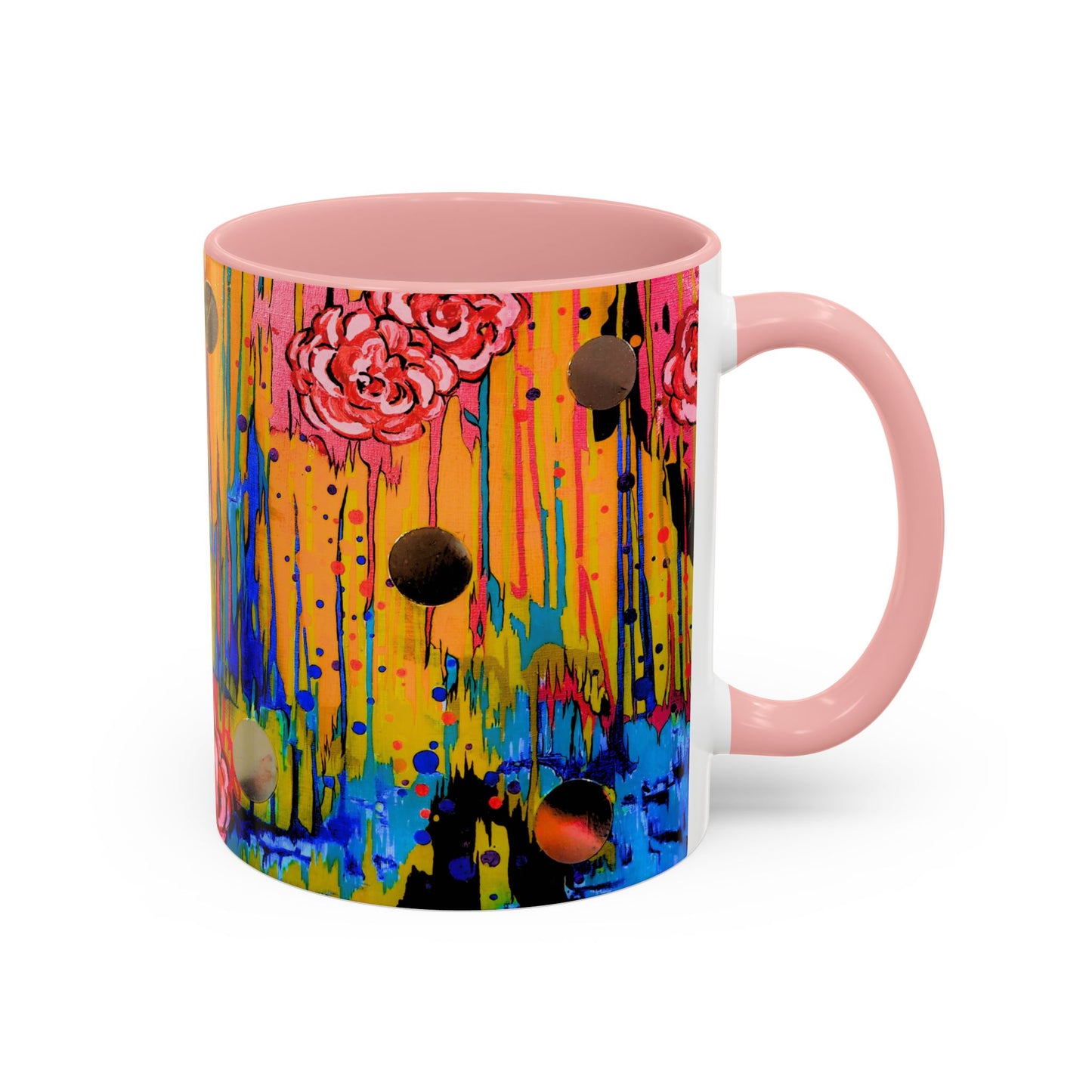 Vibrant Drip Floral Accent Coffee Mug — Colorful Abstract Roses (11/15 oz)
