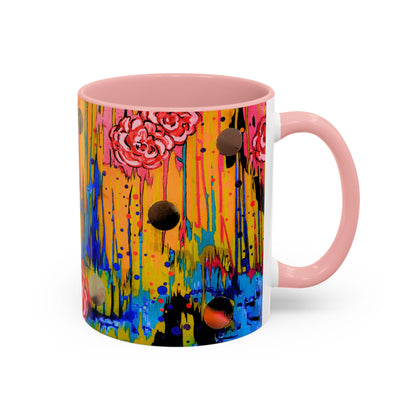 Vibrant Drip Floral Accent Coffee Mug — Colorful Abstract Roses (11/15 oz)