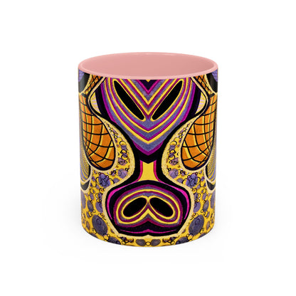 Psychedelic Seashells Accent Coffee Mug — Vibrant Purple & Gold Ocean Pattern (11/15oz)
