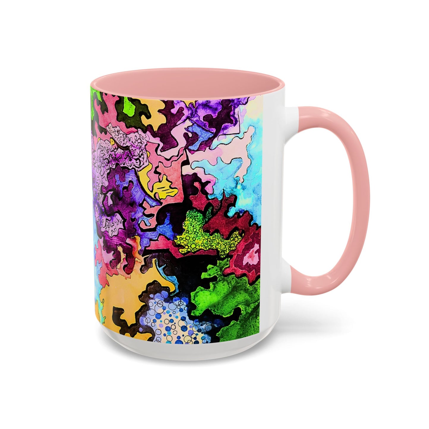 Psychedelic Abstract Accent Coffee Mug — Colorful Inkblot Art (11/15oz)
