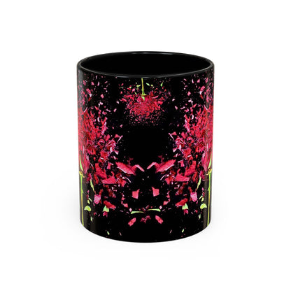 Black Floral Splash Coffee Mug — Red Rose Explosion Accent Mug (11/15oz)