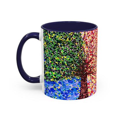 Accent Coffee Mug - Colorful Pointillist Tree Art Cup (11/15 oz)