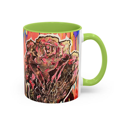 Abstract Floral Accent Coffee Mug — Vibrant Rose Art Ceramic Mug (11/15 oz)