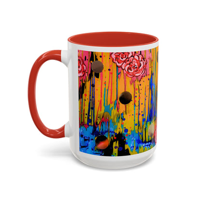 Vibrant Drip Floral Accent Coffee Mug — Colorful Abstract Roses (11/15 oz)