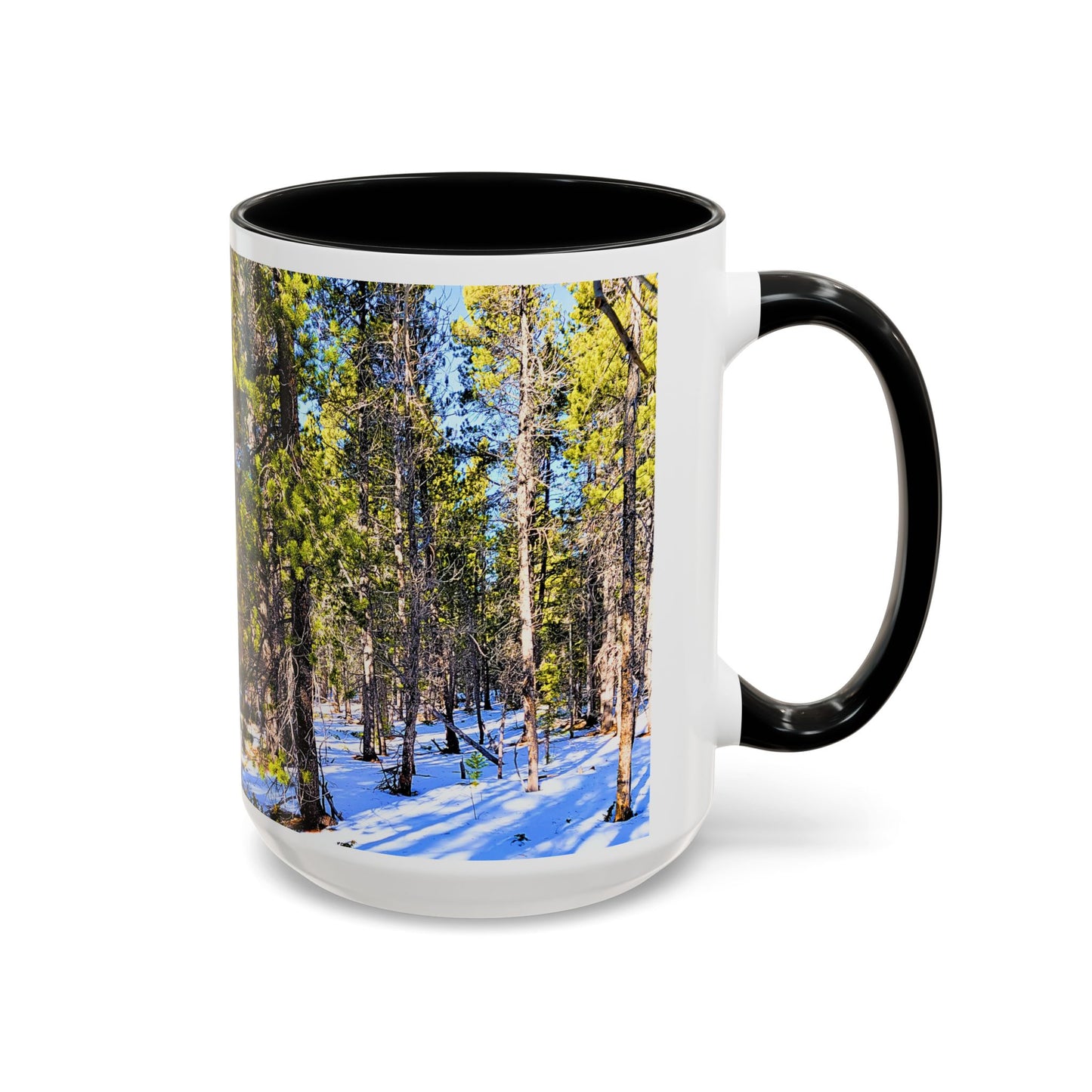 Pine Forest Snow Accent Coffee Mug – Scenic Nature Photography 11/15oz