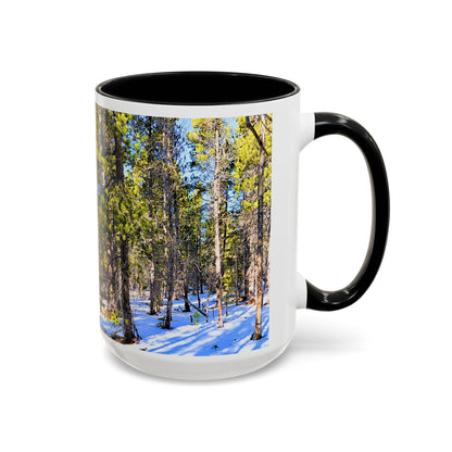Pine Forest Snow Accent Coffee Mug – Scenic Nature Photography 11/15oz