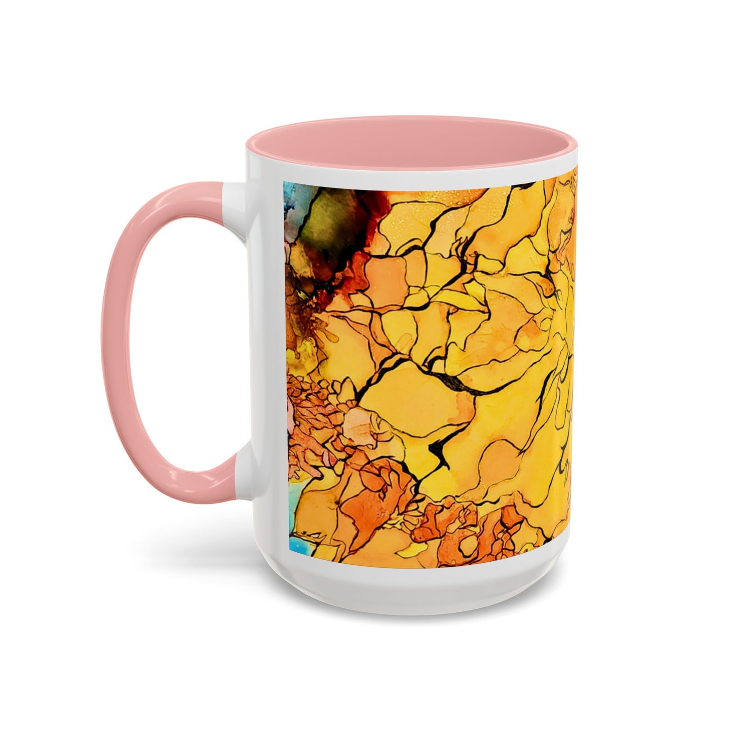 Yellow Floral Accent Coffee Mug – Bright Watercolor Peony Design (11/15oz)