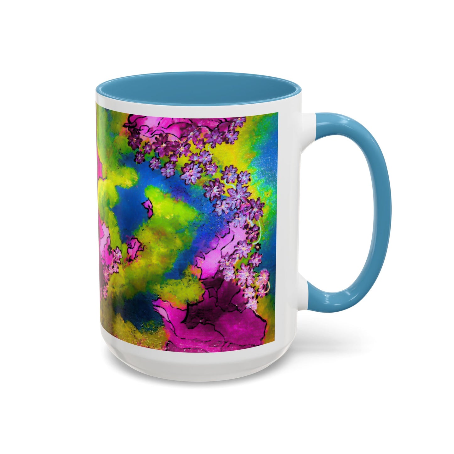 Vibrant Abstract Inkblot Accent Coffee Mug – Psychedelic Floral Color Splash (11/15oz)