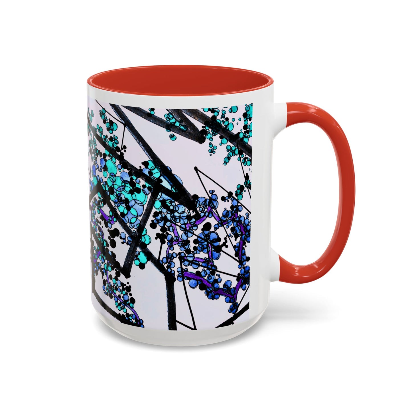 Blue Botanical Accent Coffee Mug — Teal Floral Abstract 11/15oz